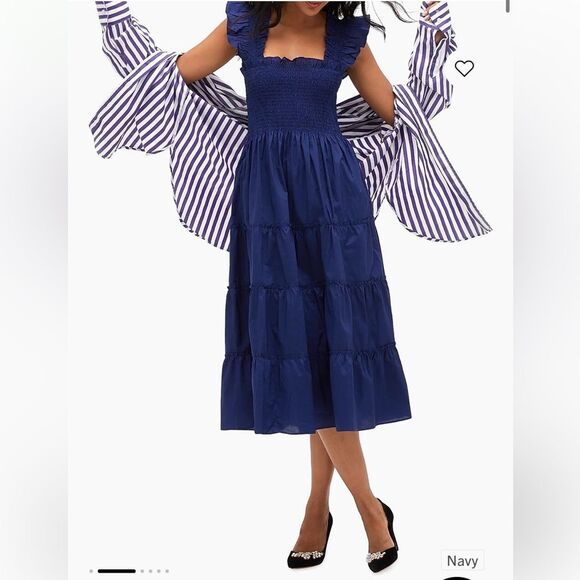 HILL HOUSE HOME The Ellie Cotton Nap Dress Navy Blue Cotton Size Small - Picture 2 of 14